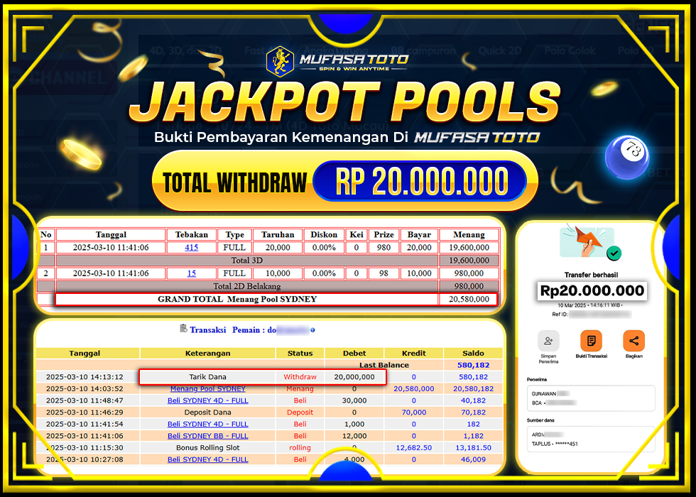 MUFASATOTO JACKPOT POOL SYDNEY Rp 20.000.000 | LUNAS